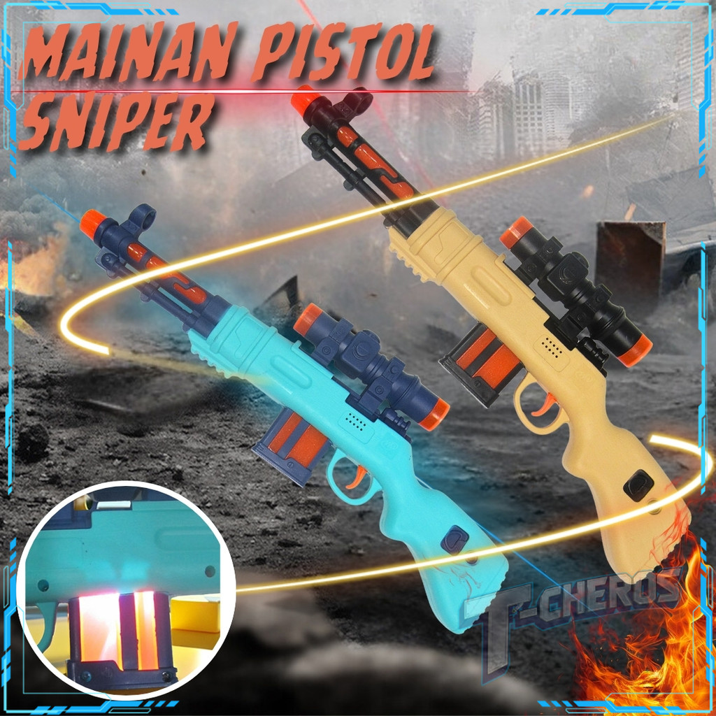 MAINAN TEMBAK TEMBAKAN SENJATA SNIPER LIGHT LASER VIBRATE SOUND BERGETAR SUARA LAMPU