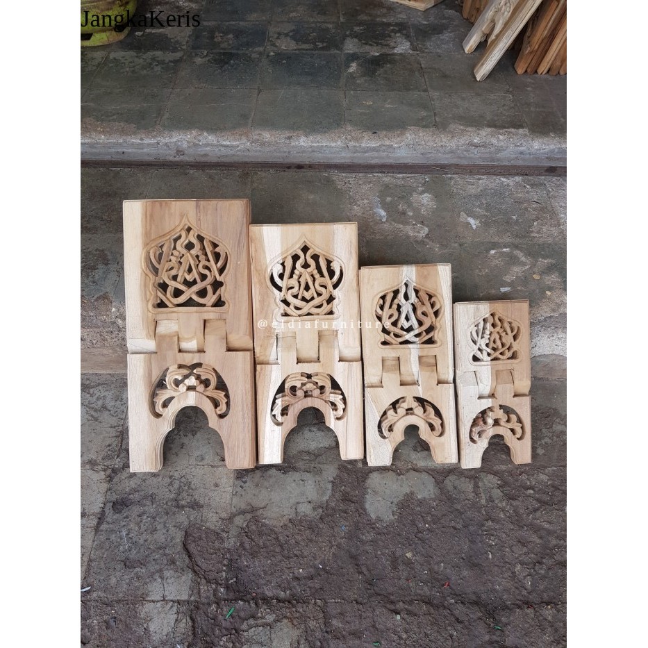Rekal Kayu Jati Rehal Ukir Tempat Alas Baca Alquran - 15cm antik