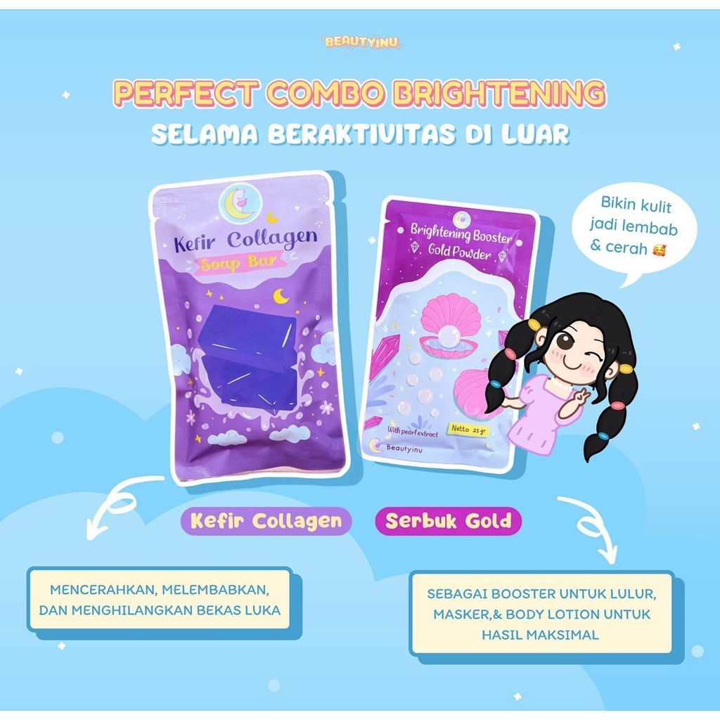 ❄️Domestika❄️ Beautyinu.id / Kefir Collagen Soap Bar Sabun Pemutih Badan 75gr / Gold powder Serbuk G