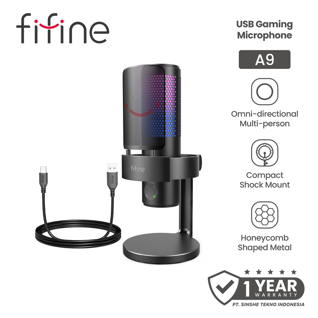 Fifine A9 Microphone with Omni-direction Stereo Live Monitoring I/O RGB Mic for PC Gaming Streaming