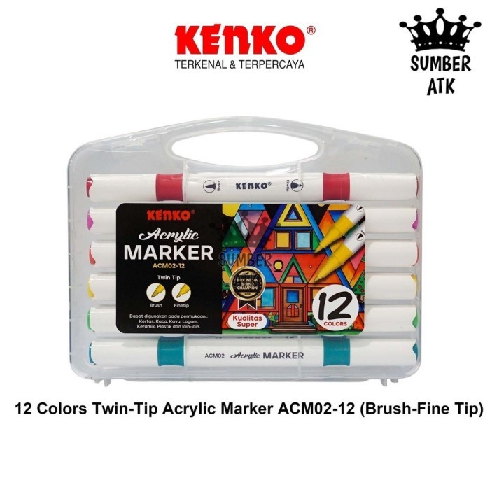 

[New Arrival] Acrylic Marker Pen ACM01 ACM02 12 & 24 WARNA KENKO Set Spidol Akrilik Single Tip / Twin Tip 2mm - ACM02-12