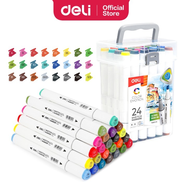 

[New Arrival] Deli Spidol Sketsa / Sketch Marker 24 Hingga 80 Warna Dual Tip E70803 - 24 warna