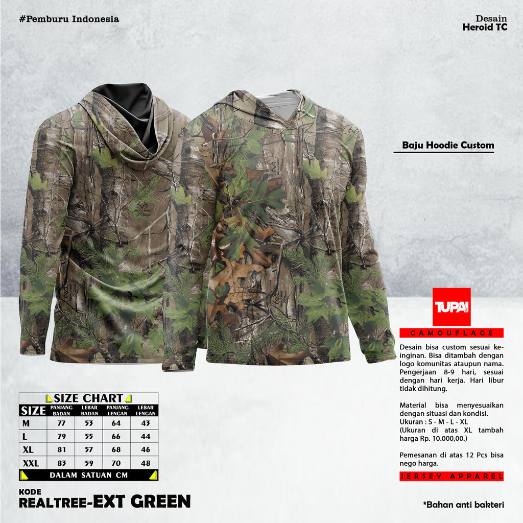Baju Hoodie Kamuflase Hunting Camo & Kaos Berburu Lengan Panjang Camo untuk Pria Motif Realtree