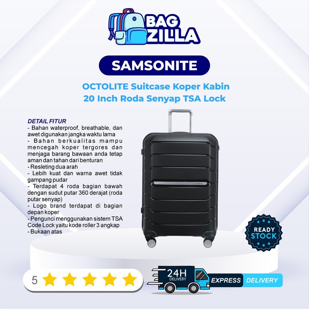 SAMSONITE OCTOLITE Suitcase Koper Kabin 20 Inch Roda Senyap TSA Lock