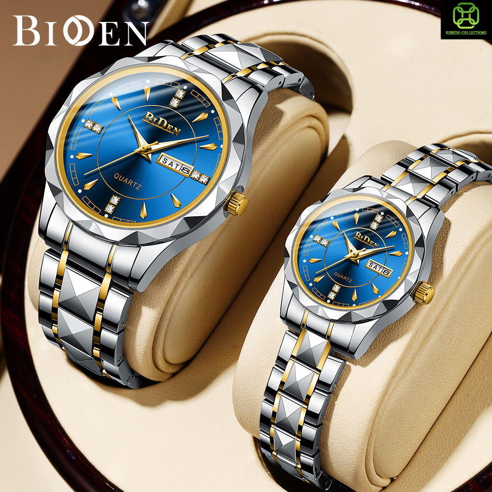 BIDEN Jam Tangan Couple Anti Air Original Pasangan S001 Tali Stainless Steel Kemewahan Kasual Wanita