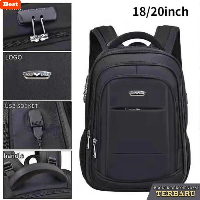 tas ransel pria murah berkualitas Tas Ransel Pria Wanita Polo Eagle USB Port Gembok Expanding Import