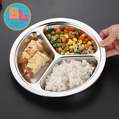 Piring 3 Sekat Stainless Steel Piring Makan Anak Fast Food Murah Tempat Makan Stainless