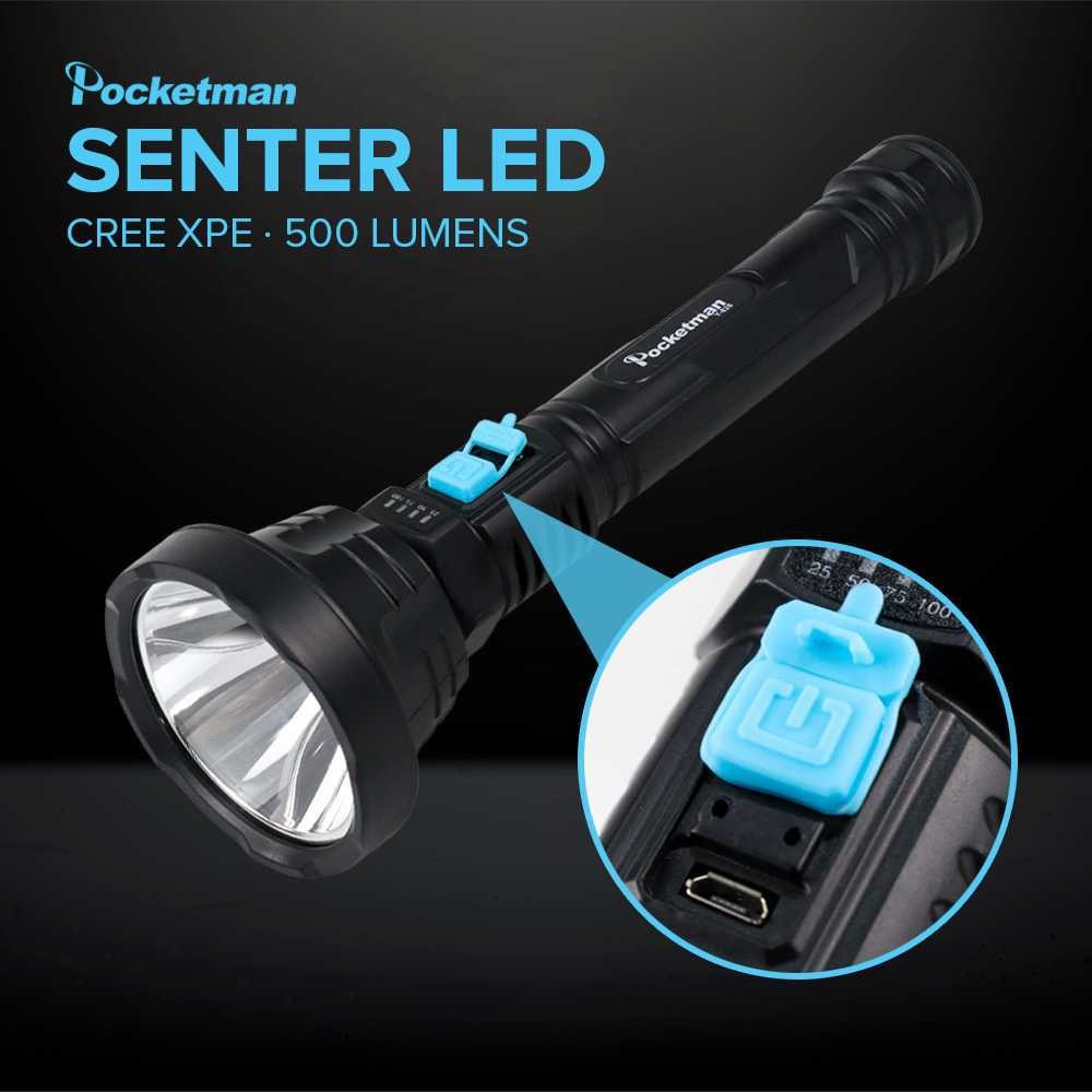 Pocketman Senter Led Super Terang Waterproof USB Cree XPE 500 Lumens - L-826 | Lampu Senter Super Te