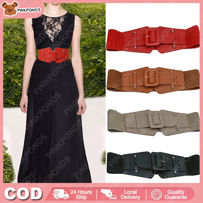 Sabuk Wanita Pinggang Lebar Vintage Pinggang Lebar Elastis Gesper Pin Gesper Peplum Sabuk Dengan Sab