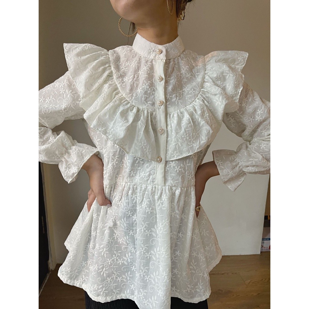 ZEA - Irene - Blouse Atasan Katun Bordir Putih Lebaran Kondangan