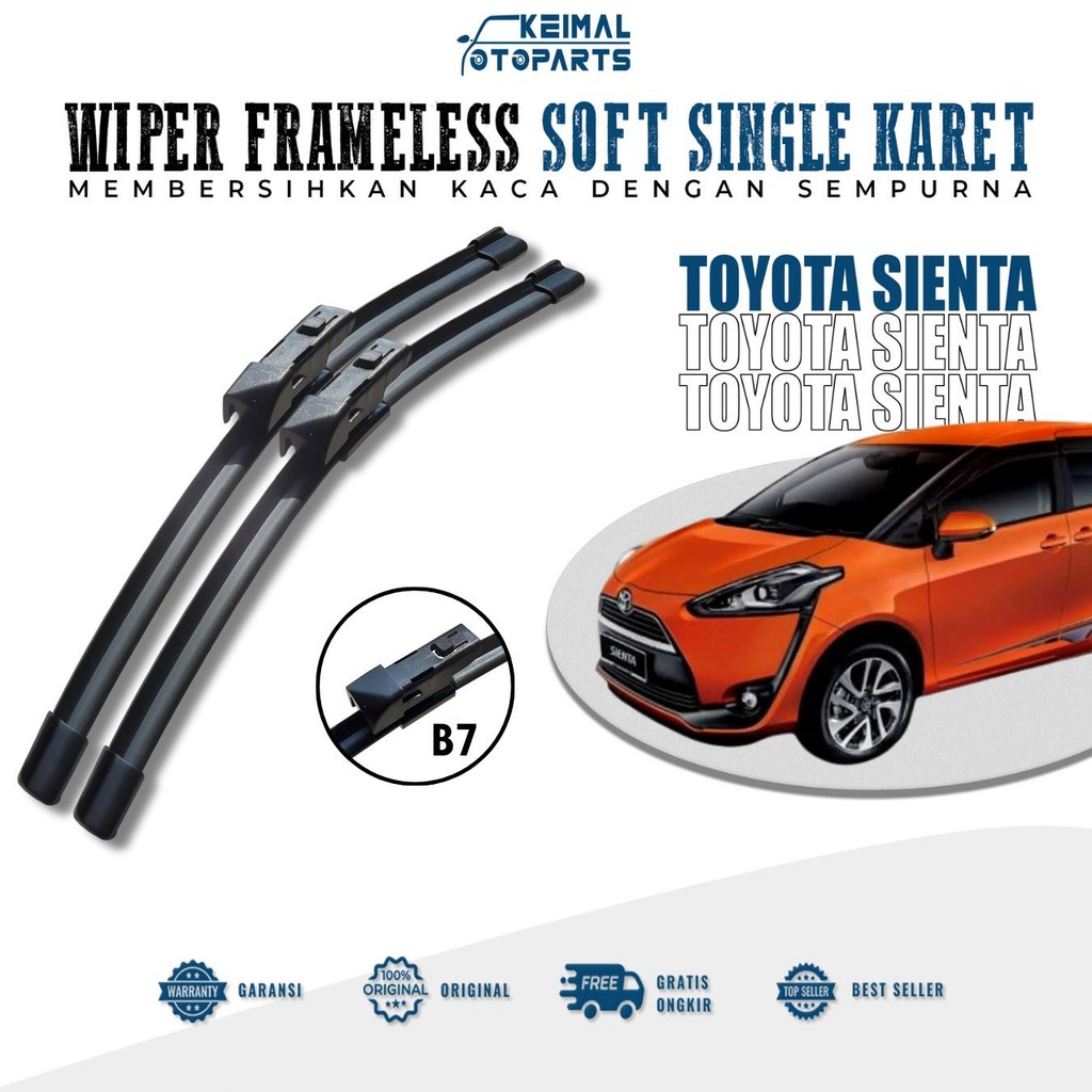 Wiper Soft Toyota Sienta Frameless Model Karet Single Blade 1 Set Kiri dan Kanan Tanpa Rangka Besi P