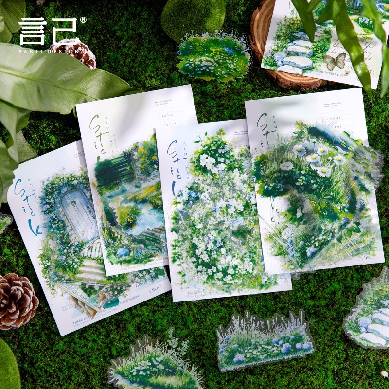 

[Gongjin] 20pcs Sticker Remember SR Stiker PET Hijau Tanaman Rumput Alam Nuansa
