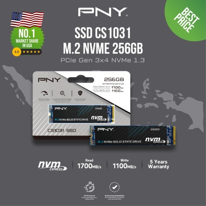SSD PNY CS1031 256GB I 512GB I 1TB M.2 NVMe PCIe Gen3 x4 - 256GB - 256GB