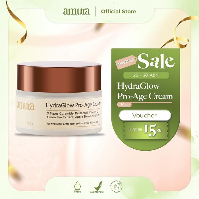 Amura HydraGlow Pro-Age Day Cream 30g | 3X Ceramide Melindungi Skin Barrier Mencerahkan Melembabkan 