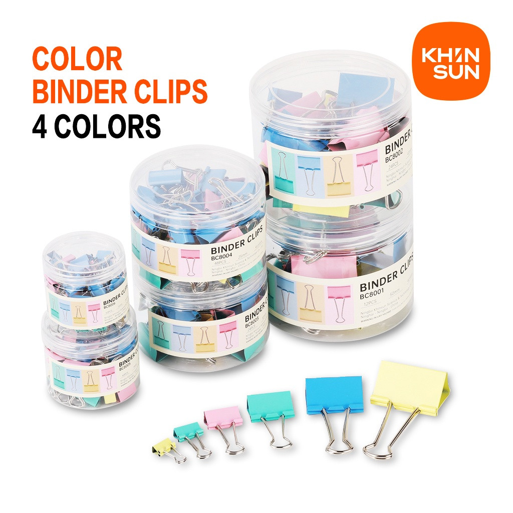 

KHUN Color Binder Clips Metal Document Paper Binding Clip 5 Sizes Box Packing