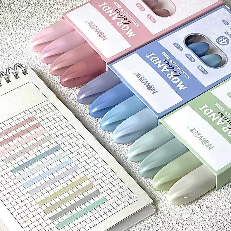 

4 soft head single head highlighter pens, Monet gradient key marker pen, oblique head coloring graffiti pen set, fast drying and