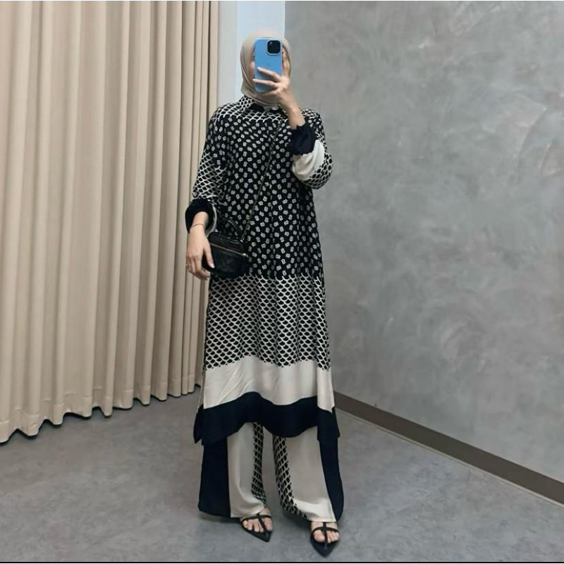Raya Set Tunik Bahan Katun Rayon Diamond Ld 120 Cm / Baju Setelan Wanita Muslim Kekinian / Setelan T