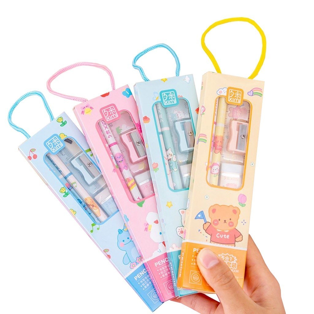 

SR Stationery Karakter Set 5in1 Alat Tulis Anak Sekolah Penghapus penggaris Pensil Serutan Karakter Lucu Set Alat Tulis Anak Motif kartun S084