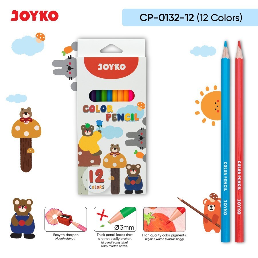 

Pensil Warna 12 Warna JOYKO CP-0132-12 Strong Leads / 12 Color Mewarnai High Quality