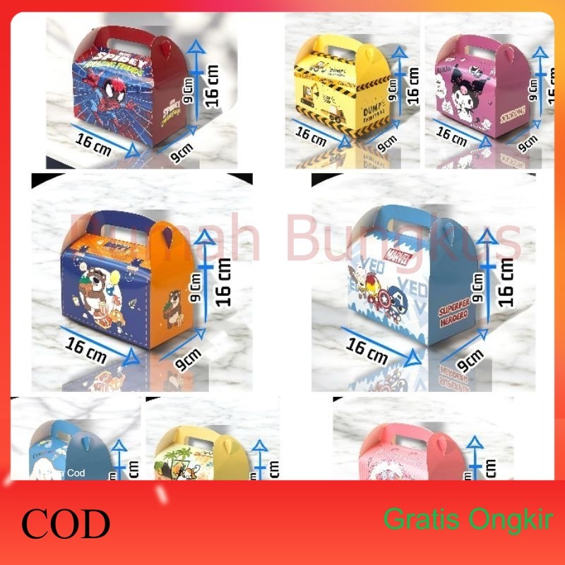 

(Rumahbungkus) Gable Box Snack Anak Ulang Tahun Paperbag Anak Yang Bentuk Box Anak Ulang Tahun