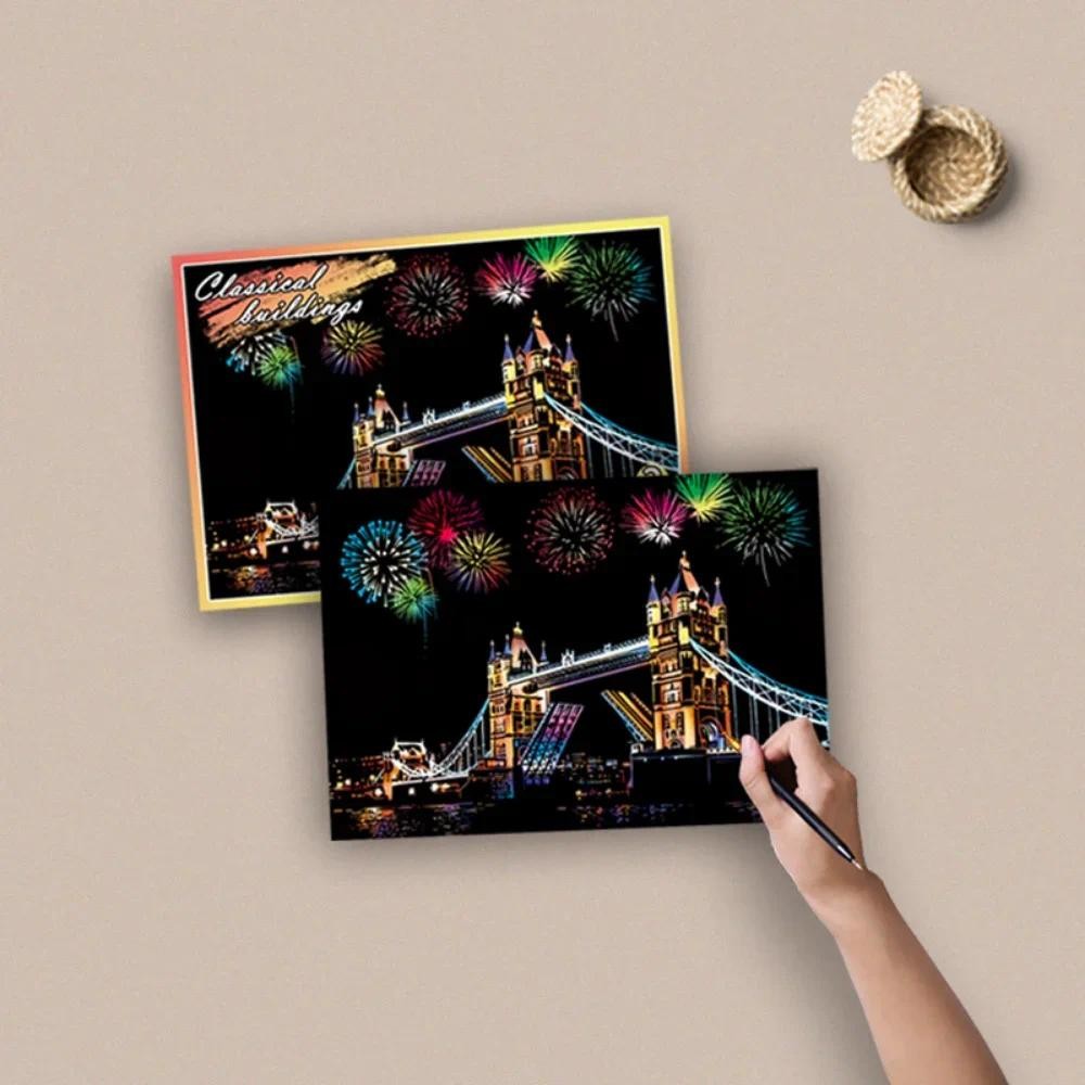 

4Pcs Children DIY Night Scene Art Scratch Painting Toys City Building Landscape Kid Educational Toys Birthday Gifts Room Decor