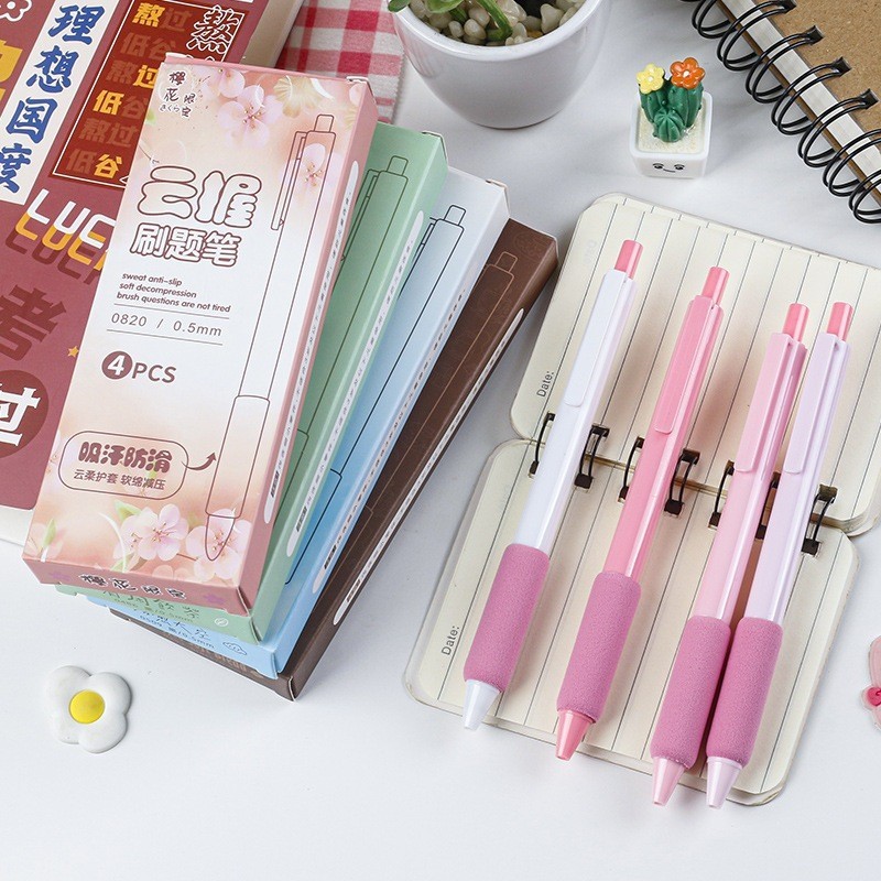 

MMD - Pulpen Mekanik 0.5mm Set Isi 4 Pcs Motif Polos Warna Pastel Dengan Bantalan Pena Empuk Set Pena Gel 0.5mm Lucu Pulpen Gel 4IN1 Warna Hitam Bolpoint Tinta Gel Cair 4 Pcs Journaling Pen Alat Tulis