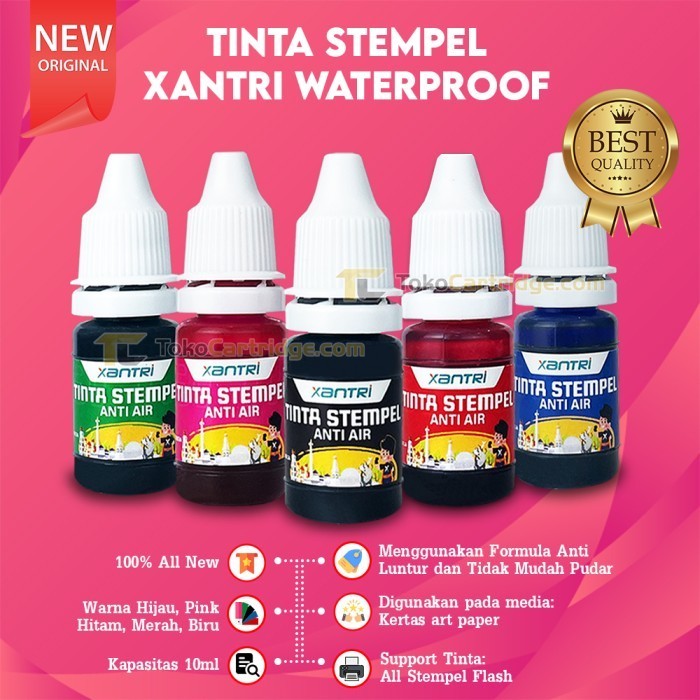 

Ink Stamp Flash Waterproof / Non Wareproof Tinta Refill Stempel Xantri 10ml Biru Hitam Hijau Merah P