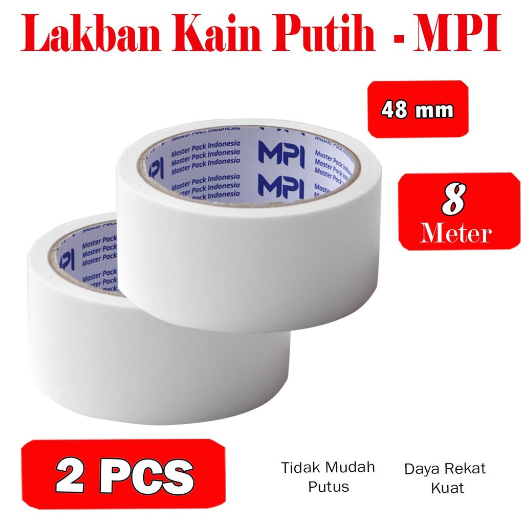 

[ 2 PCS ] Lakban Kain Putih UK 45 mm x 8 Meter / Colth Tape - MPI