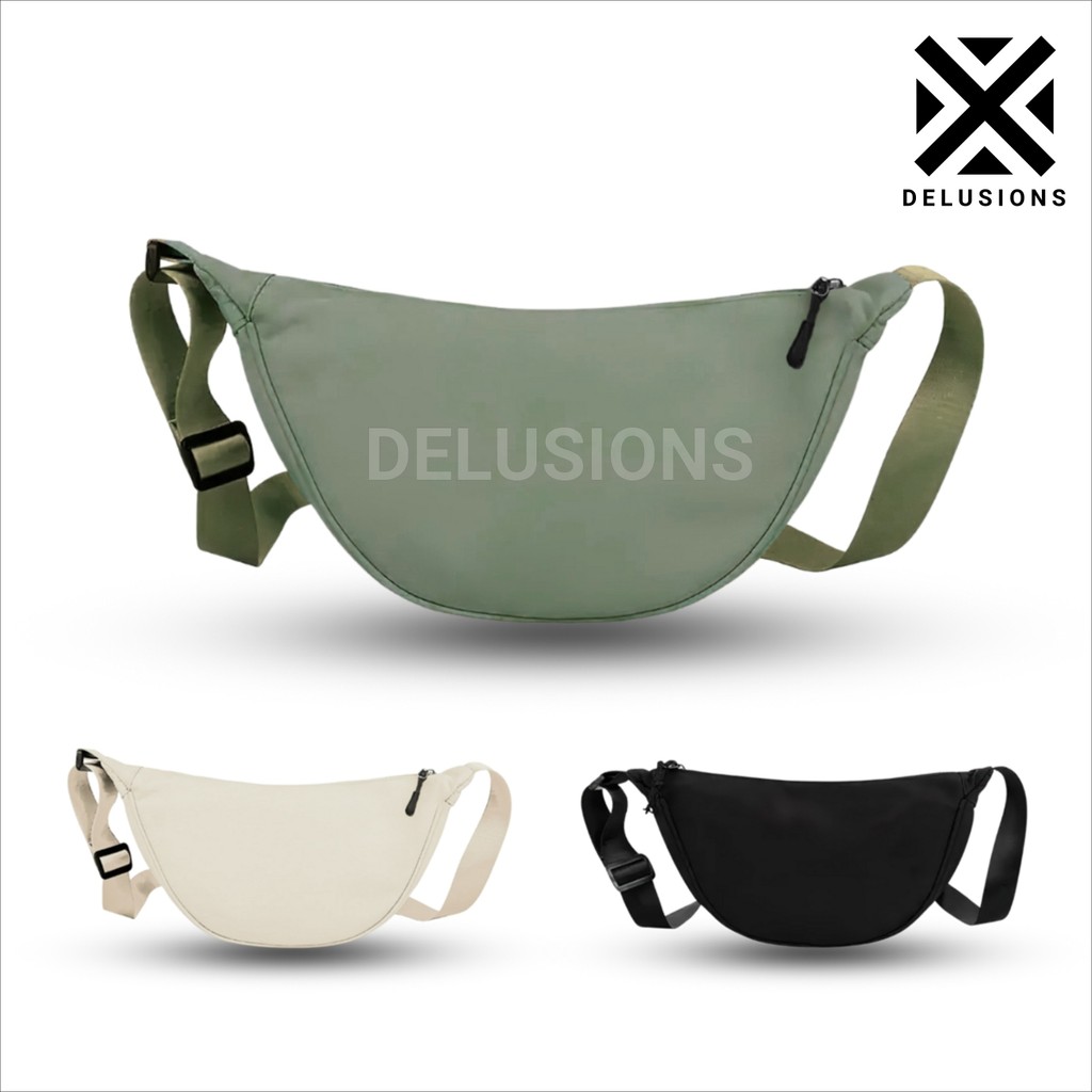 Tas Selempang Wanita Polos Model Halfmoon Bahan Nylon Simple Kasual Fashion Korea Sling Bag Cewek