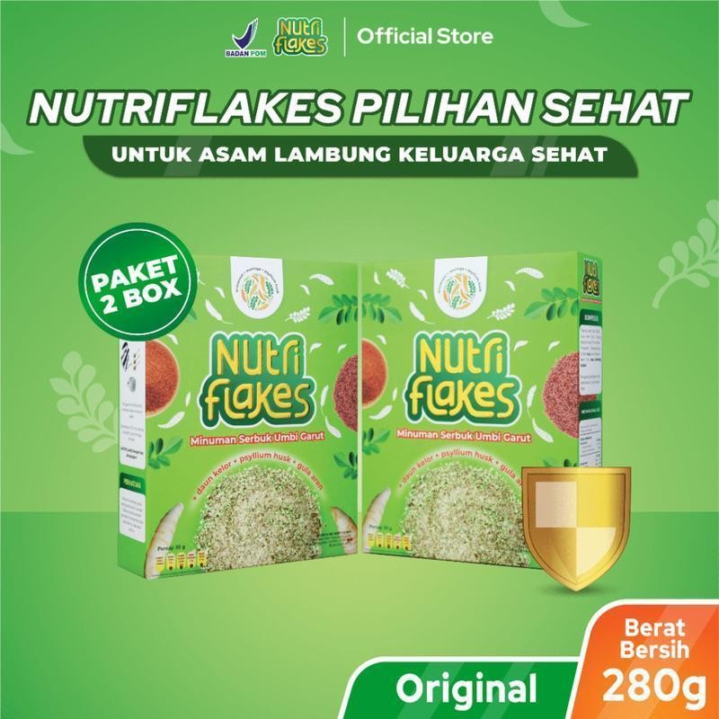 

NUTRIFLAKES PAKET 2 BOX Asli Original Minuman Serbuk Umbi Garut Netto 280 g Produksi CV. Wijaya Food Banyumas BPOM Air Gula Drink Susu Bubuk