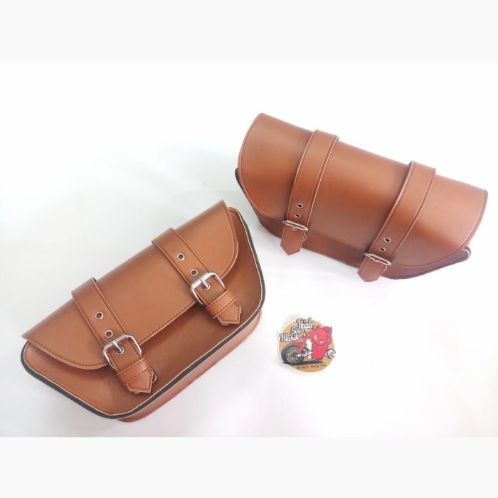 tas samping sidebag side bag motor klasik custom honda c70 streetcub - Cokelat Muda