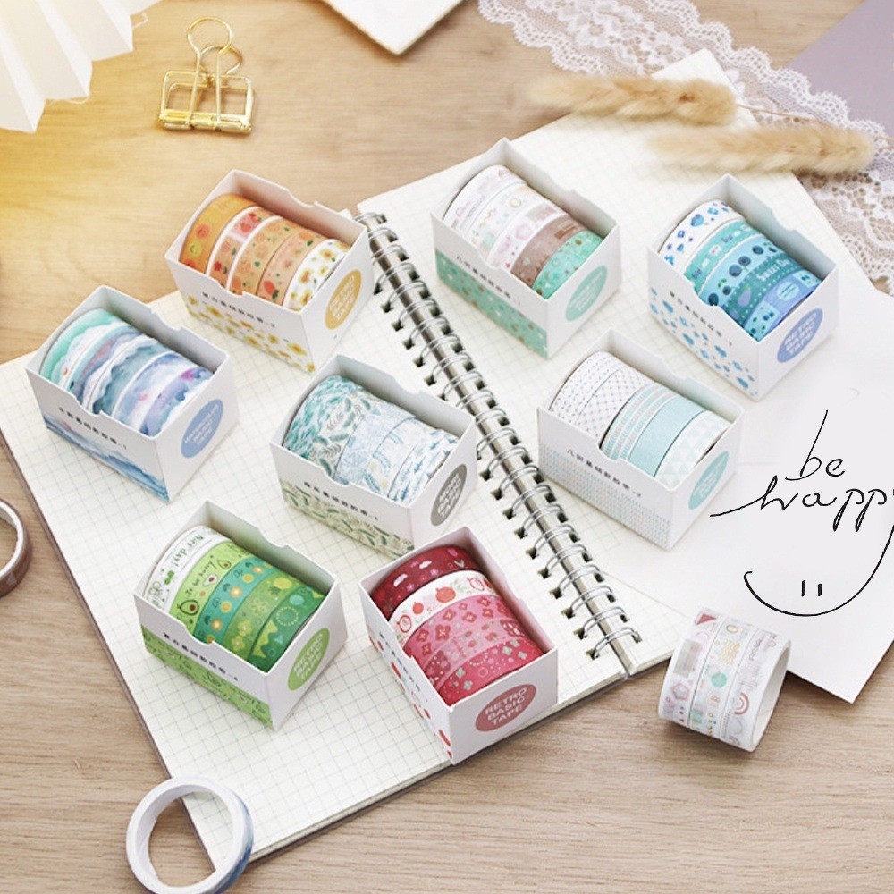 

[DOTDING] 5 Roll Washi Tape Motif Vintage & Geometris - Sticker Scrapbooking DIY Notebook/Album & Perlengkapan Seni Kreatif Anak Perempuan Usia 7-12 Tahun Q045