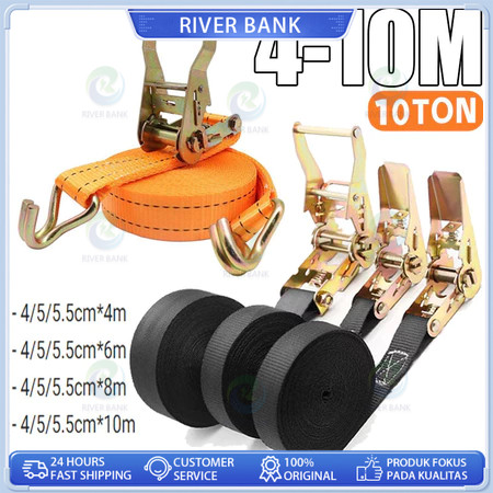 5cmX 6/8 meter/ 4cm x 4/6/8/10 meter Tali pengikat Barang motor/Ratchet tie down 10Ton tali pengikat