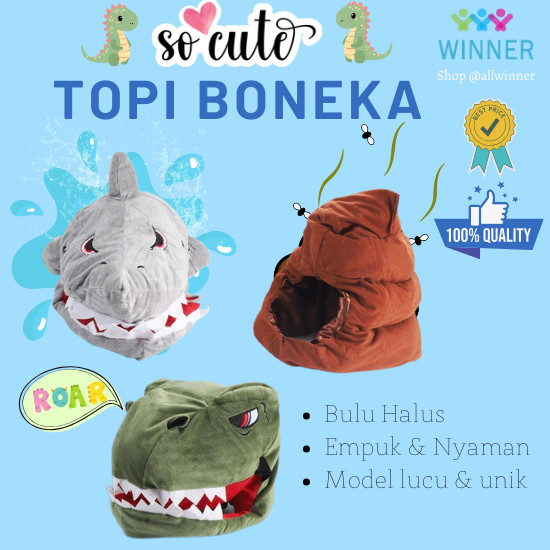 nanisumar8.allshopTOPI BONEKA DINO KARAKTER COSPLAY UNIK BENTUK KARTUN HIU POOP Bahan Plush BESAR Le