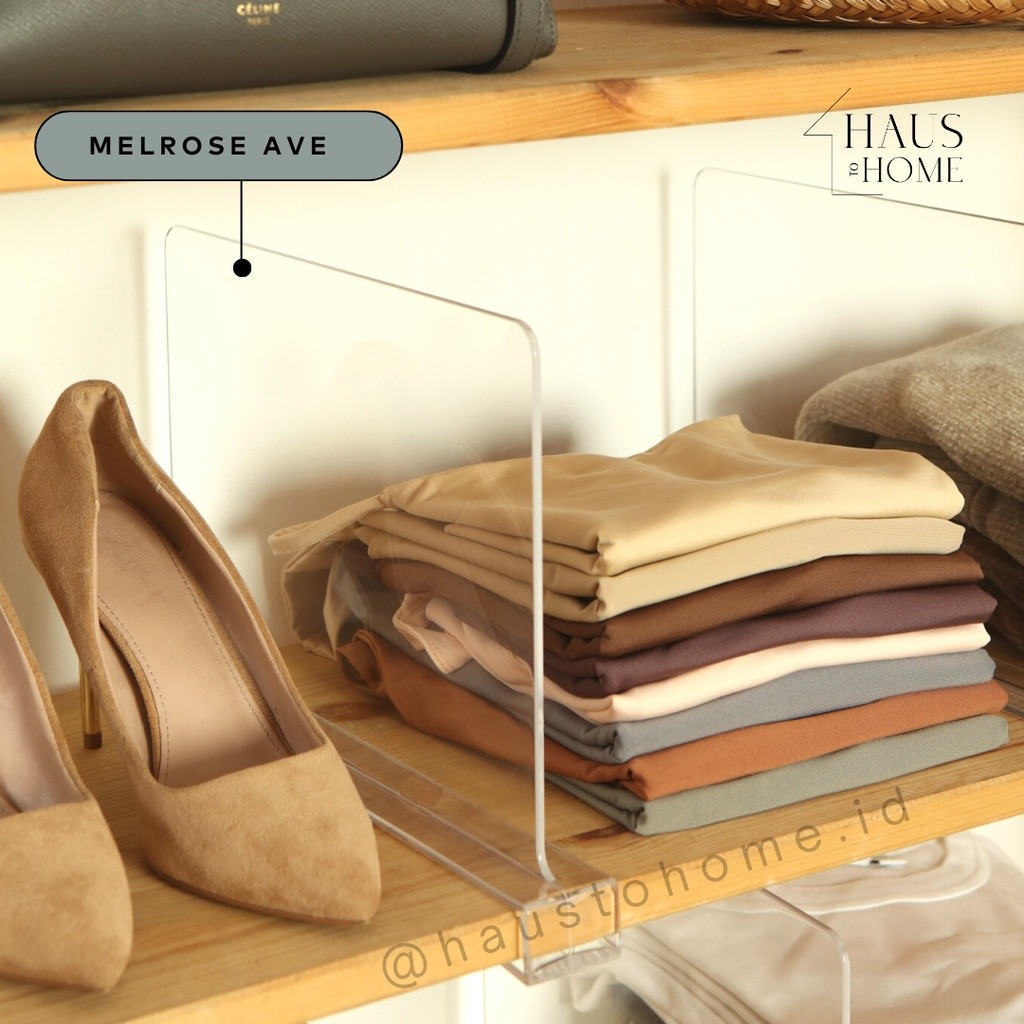 [HTH] MELROSE - Sekat Pembatas Lemari Rak Akrilik Serbaguna | Tas Pakaian Baju Buku | Shelf Divider 