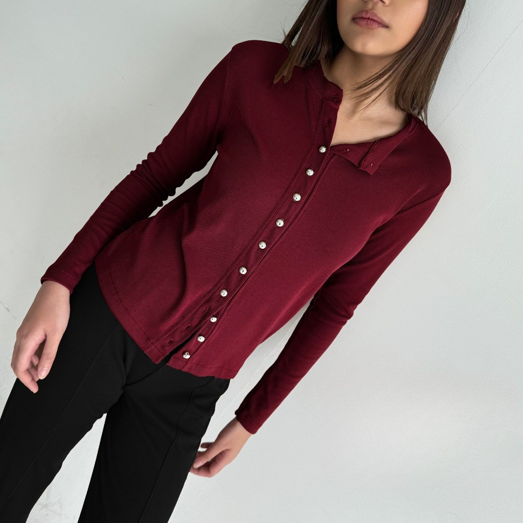 Basic Knit Long Sleeve Atasan Wanita Korean Top Summer Baju Knit Wanita Lengan Panjang | KAIA - ANN