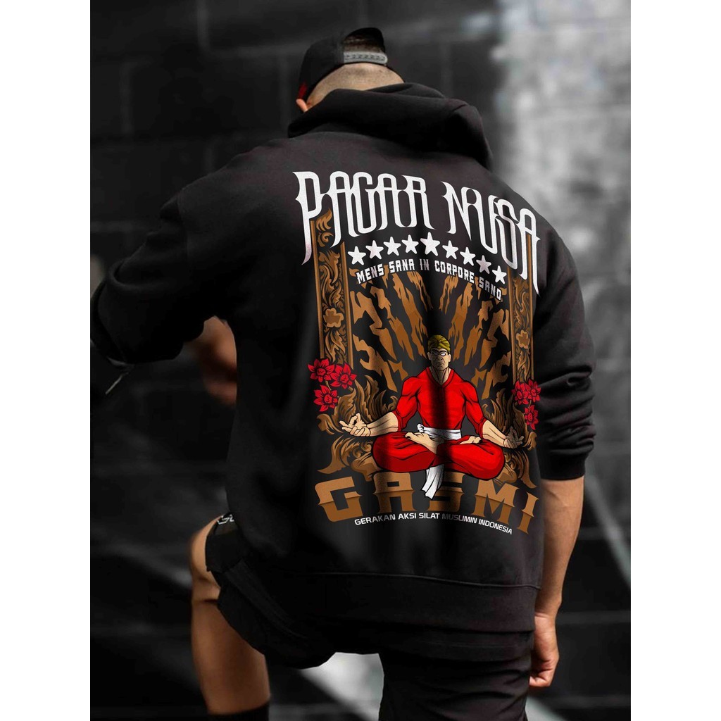 Jaket Hoodie Pagar Nusa Distro GASMI Fighter Terbaru - Sablon Premium Kaos Pencak Dor - Free STiker