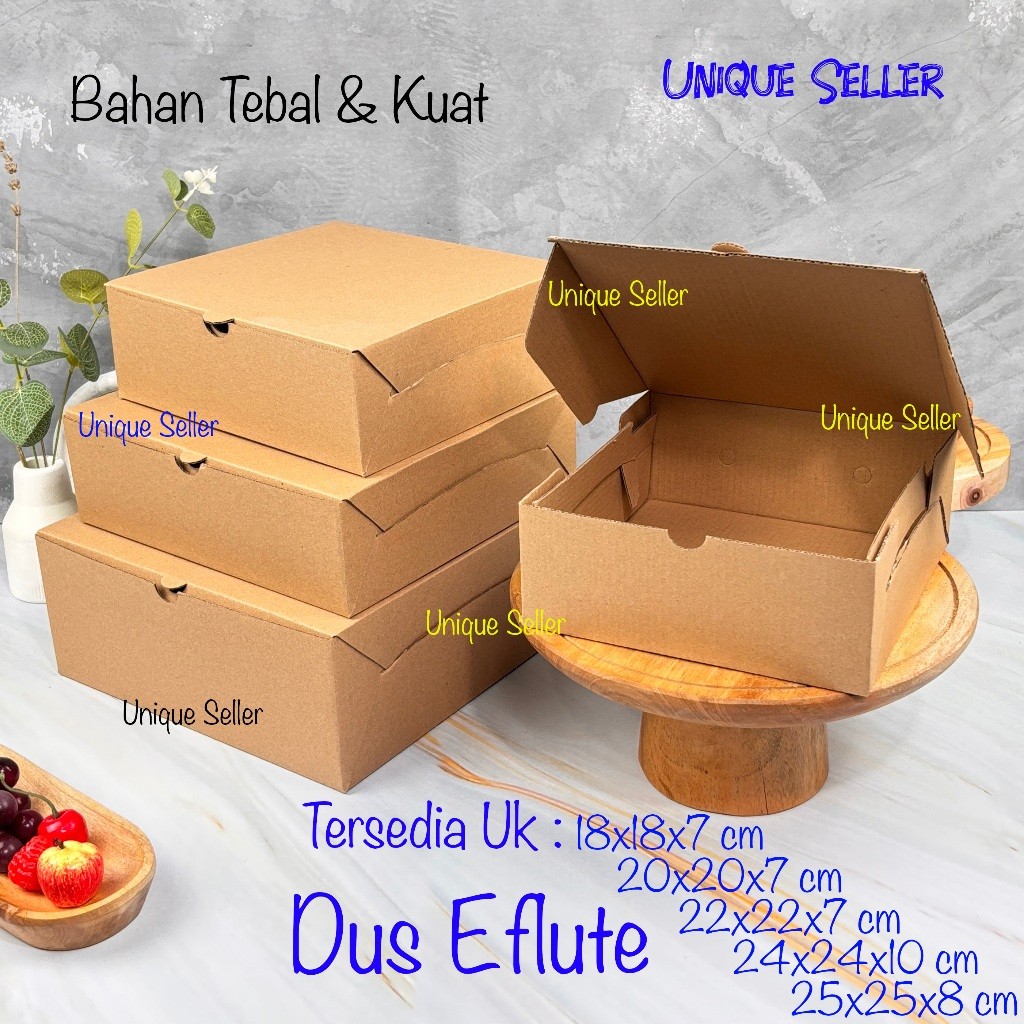 

[Isi50] Dus Kotak Kue Nasi Roti Hampers Eflute 18x18x7 20x20x7 22x22x7 24x24x10 25x25x8 Coklat Polos