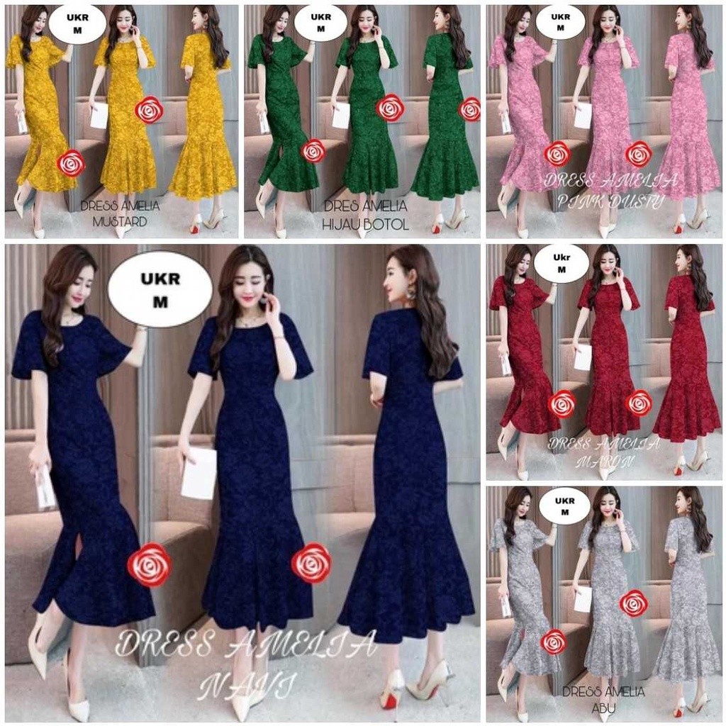 Z11 DRESS AMELIA BRUKAT TULANG MIDI DRESS BRUKAT CORNELI 10 WARNA