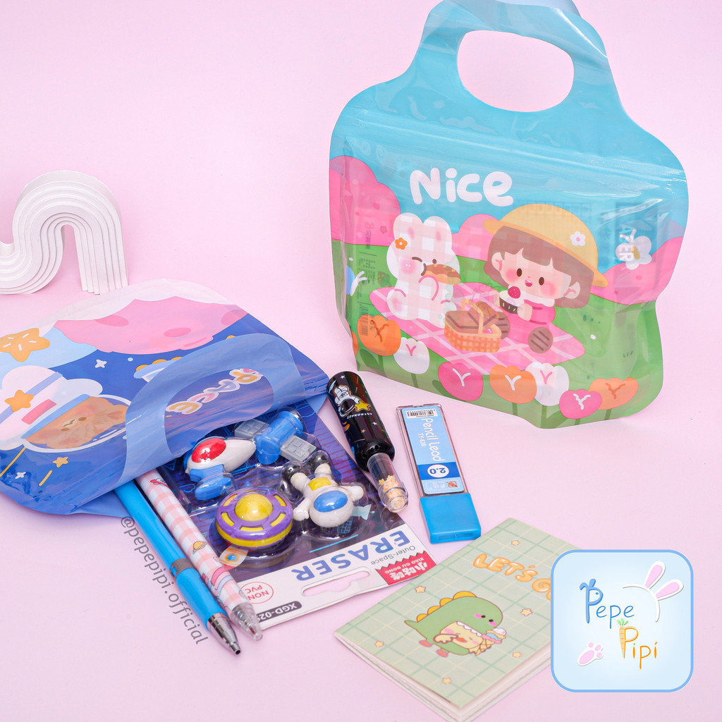 

Paket Alat Tulis Pouch Jinjing Hampers Pulpen Pensil Penghapus Notebook Murah