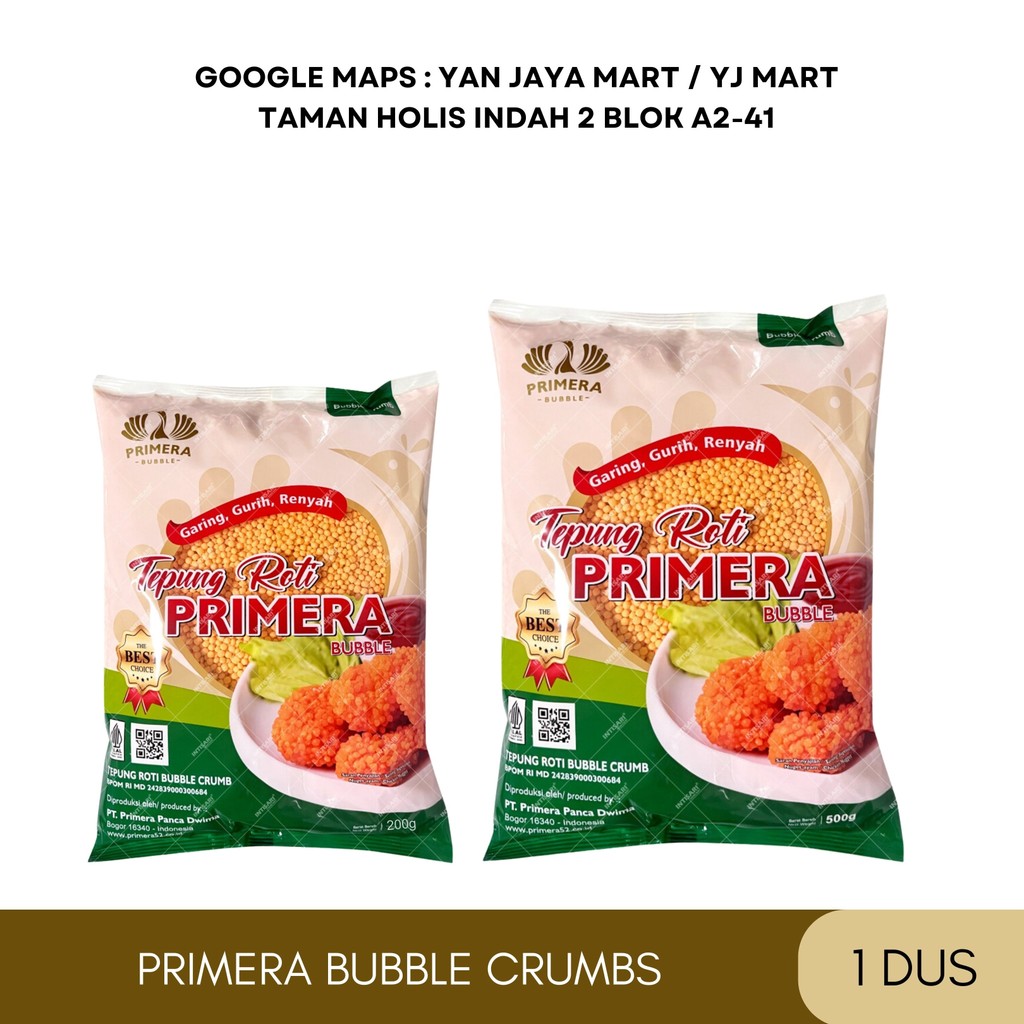 

Primera Bubble Crumbs / Tepung Roti / Tepung Bubble / Krispi 1 CRT/10 PACK X 500G / 200g /25 PACK