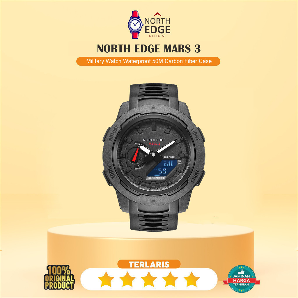 NORTH EDGE MARS 3 Military Watch Waterproof 50M Carbon Fiber Case