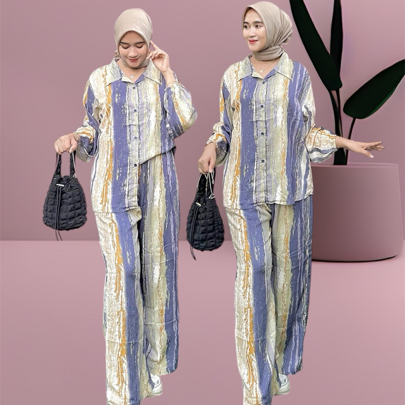 NANTARSHOP SET KEMEJA CELANA KULOT BUNDLING CELANA DAN BAJU ONE SET KUOT Rayon Motif