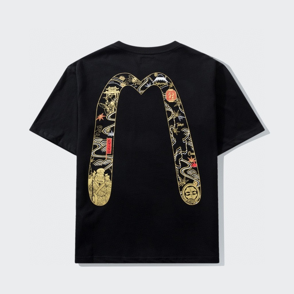 Kaos Distro EVISU  Pria Wanita d Baju Boxy Fit T Shirt - Official Merchandise