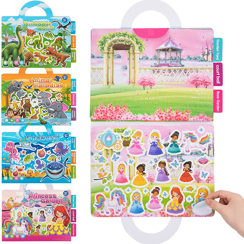 

DIY Kids Reusable Static Scene Stickers Cartoon Princess Animal Puzzle Stickers Game Learning Educational Toys Kids Party Gifts