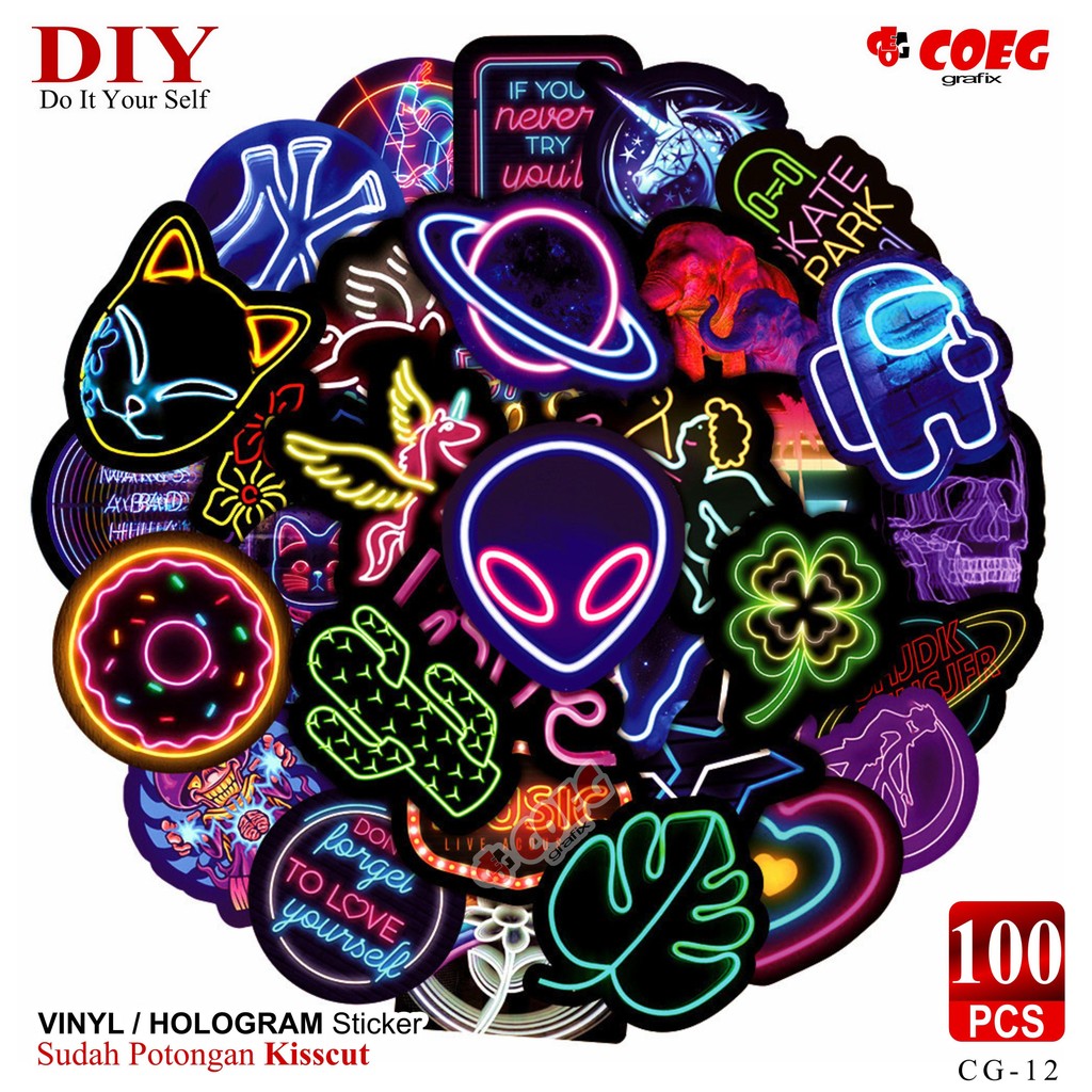 

Sticker Pack Mini Neon Light Cartoon Graffiti Isi 100 Pcs – Vinyl Hologram, Sudah Dipotong, Cocok untuk Helm, Laptop, Motor, dll – CG-12