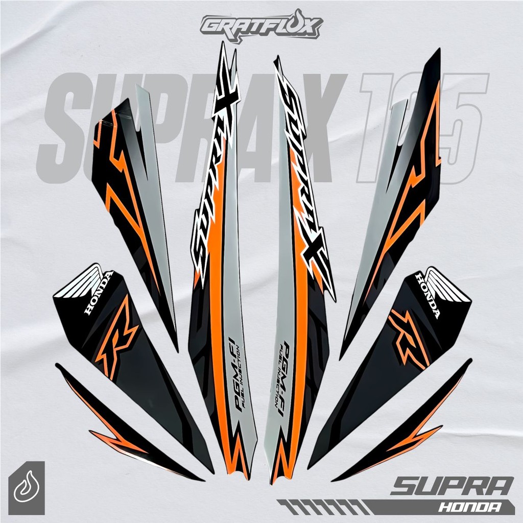 Striping  Motor Honda Supra X 125 Fi 2018 Warna Orange Oren body Hitam berkualitas