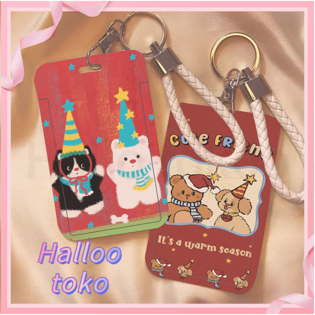 

ID CARD HOLDER MOTIF KAWAII TEMPAT KARTU PHOTOCARD PHOTO CARD Pelindung + Tali,Beruang dan kucing yang ceria merayakan Natal bersama-sama