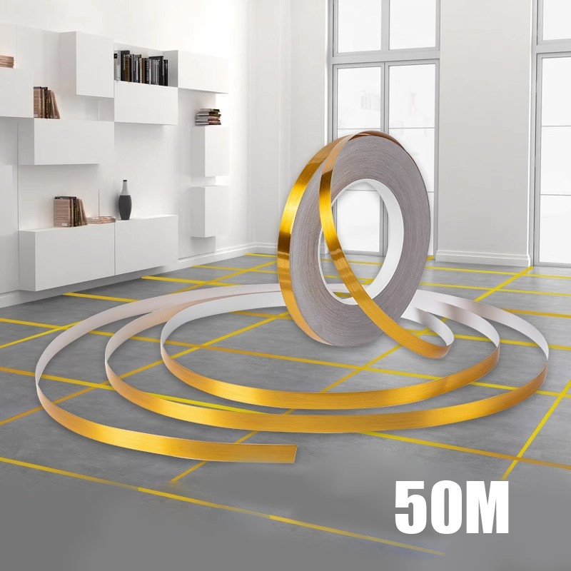 

50M/Roll Pita Perekat Strip Perekat Diri Dekorasi Langit-langit Stiker Gold Selotip Masking Tape Stiker Emas Gold Washi Tape