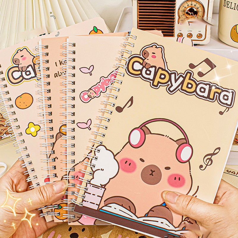 

Fashion Thickened Waterproof Notebook Cartoon Capybara Line Circle Cute Diary Book Exam Preparation Resource Organizer Notebook